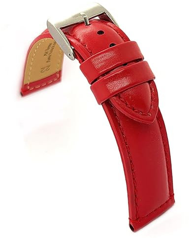 diloy Sportliches Uhrenarmband aus glattem Rindsleder mit Ton-in-Ton-Naht – Gepolstert – Größen 14mm 16mm 18mm 20mm 22mm 24mm – Elegant und widerstandsfähig 363 Rot 20mm