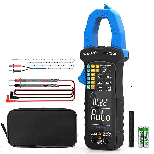 Pinza Amperometrica Smart TRMS 6000 Conteggi Multimetro Digitale, WapoRich Amperometro a Pinza con Autoranging NCV Misura AC/DC Tensione Corrente Resistenza Continuità capacità Diodi Temp Frequenza