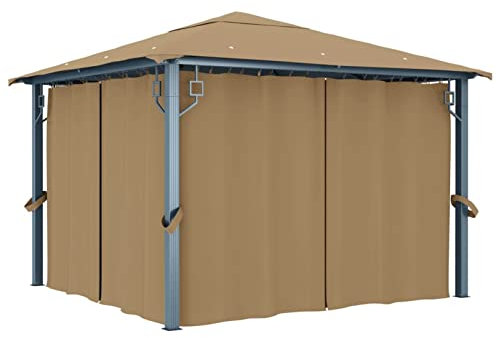 Pavillon mit Vorhang, LAPOOH Grillpavillon Winterfest, überdachung Terrasse, Terrassenpavillon, 300x300 cm Taupe Aluminium