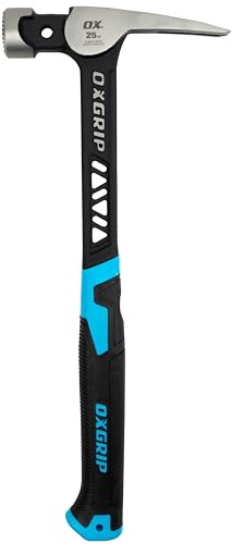OX Pro Ultrastrike Framing Hammer Milled Face 25oz Anti-Vibe Non-Slip Grip | Drive nails faster with a milled face, anti-vibe bridged neck & non-slip grip — built for all-day framing and demolition work