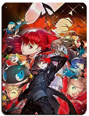 KOURT Persona 5 Royal Game Retro Poster Metall Blechschild Chic Art Retro Eisen Malerei Bar Menschen Höhle Cafe Familie Garage Poster Wanddekoration 30 x 40 cm