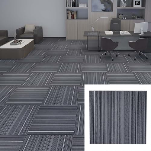 HAILM 10 Stücke Dunkelgrau Teppich Bodenfliesen, 20x20 mit PVC rutschfeste Rückseite, Carpet Floor Tiles Peel Stick rutschfest Feuchtigkeitsfest, für Zement/Holzboden/Fliesen