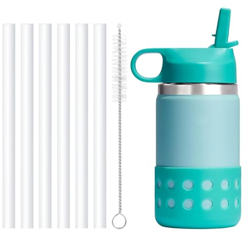 Wiederverwendbare Ersatz-Trinkhalme, kompatibel mit Hydroflask-Strohhalmkappen, 6 x BPA-Strohhalme und 1 x Strohhalmbürste