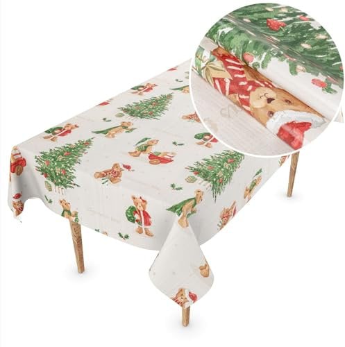 ANRO Wachstuchtischdecke Weihnachts Tischdecke abwaschbar Wachstuch Weihnachten Wachstischdecke Teddybär 100x140cm