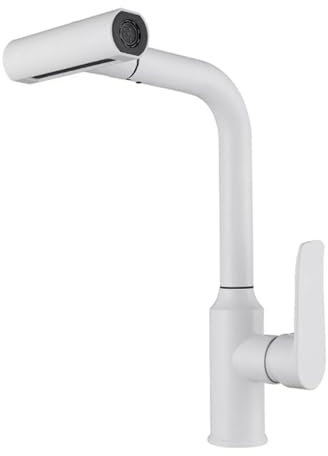 Rubinetto da Cucina Bianco con Doccetta Estraibile, Rubinetti Cucina Girevole, 4 Funzioni Ottone Monoforo Monocomando Miscelatore Cucina-Bianco