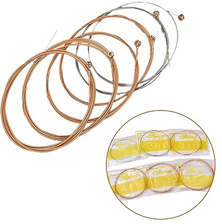 6 Stück Stahlsaiten für 6-saitige Folk Akustikgitarre | 0, 28/0, 38/0, 56/0, 81/1, 07/1, 32 Mm, Goldfarben, für Austausch Verschlissener Saiten
