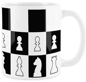 Purely Home Taza de ajedrez – Blanco y Negro Juegos de mesa de ajedrez / Hobbies – Taza de cerámica para té y café