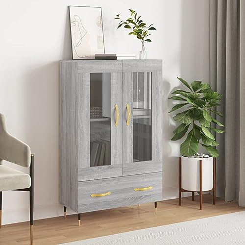 ARKEM Highboard Grau Sonoma 69,5x31x115 cm Holzwerkstoff Highboard Wohnzimmer Esszimmerschrank Wohnzimmer SchräNke Highboard Vintage Buffetschrank 828282