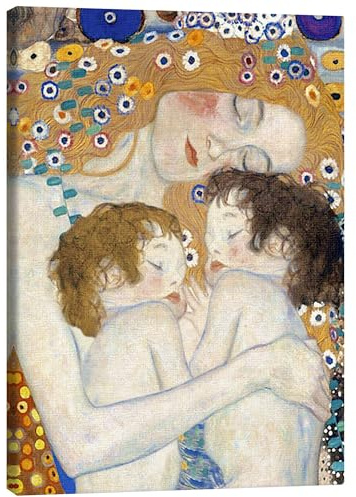 Posterlounge Gustav Klimt Mutter und Zwillinge I Leinwandbild 30 x 40 cm | Jugendstil Wandbild Mutter Mit Kind Ornament Gold Porträt