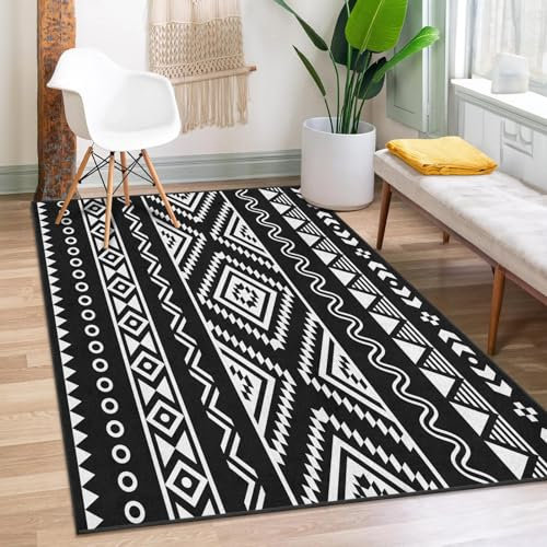 Bribay Teppich, waschbar und rutschfest, 90 x 150 cm, Aztekenmuster, Tribal, Mexiko, geometrisch, mexikanisch, Amerika, Wohnzimmerteppich, Eingangstürmatte, Bodenmatte, Teppich für Schlafzimmer,