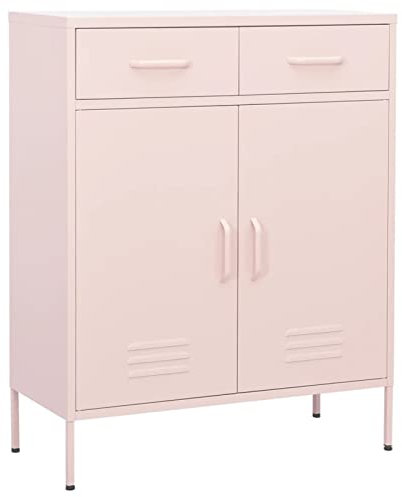 Tidyard Armoire de Rangement Rose 80x35x101,5 cm Acier, Commode Meuble de Rangement avec Compartiment, Buffet pour Salon, Chambre à Coucher, Cuisine Type A