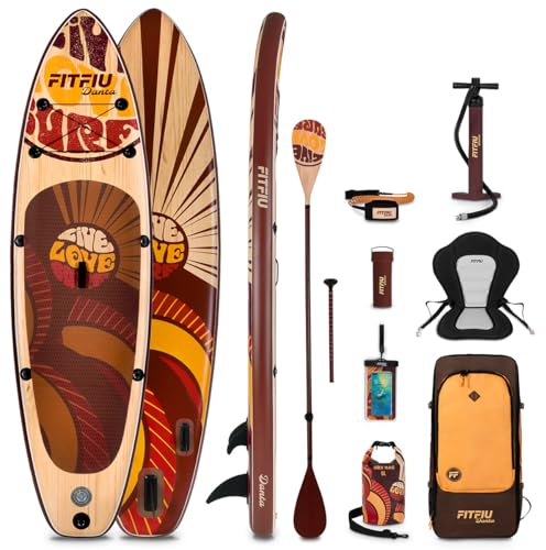 FITFIU FITNESS DANTA - Tabla Paddle Surf Hinchable 320x81x15 cm, Sup Inflable con Doble Remo Ajustable, Bomba, 3 Aletas y Mochila, Estable y Resistente para Todos los Niveles