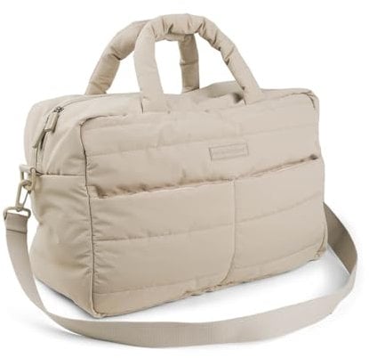 Done by Deer Gesteppte Wickeltasche Sand - Wickelunterlage und zwei Haken für den Kinderwagen enthalten - Unverzichtbares Babyzubehör - 100% recyceltes Polyester