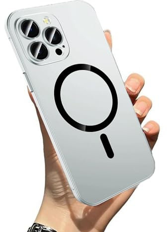 Magnetic Metal Snap-On for iPhone Case Style Meets Security, Geupday Magnetic Phone Case 13/14/15, Magnetic Charging Anti-Collision Matte Protective Case (15,Silver)