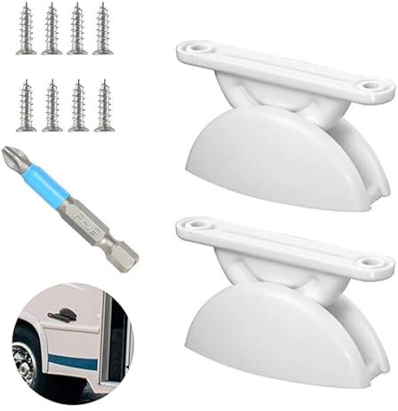 IUSOT 2 Stück Türfeststeller Wohnmobil (Weiß), Türhalter Wohnwagen mit Elektrischem Bohrer, Türstopper für Wohnwagen, Wohnmobil und Boot, Beweglich Clip-On Design, für Caravan Zubehör