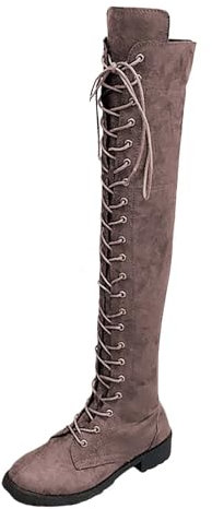 OBiQuzz Stivali sopra il ginocchio da donna in pelle scamosciata, stivali da equitazione, stivali lunghi gotici, neri al ginocchio, stivali invernali da lavoro, taglia 36-43, marrone, 43 EU