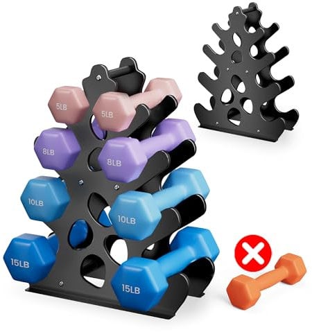 JOSMIMIC Hantelständer – Coral Inspired – 4-stöckiger A-Rahmen Hantelhalter mit Griff Platzsparend & kompakt für Home-Gym (Hanteln nicht inklusive)