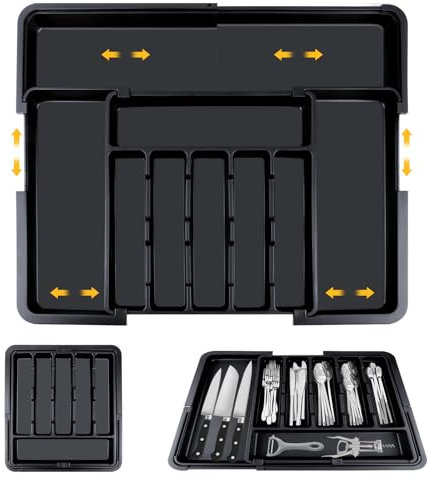 TNOMSNO Organizador de cajones de Utensilios, Organizador Cubiertos para Cajon Organizador de Cubiertos, Bandeja Extensible Organizador cajones Cocin para Cucharas Tenedores