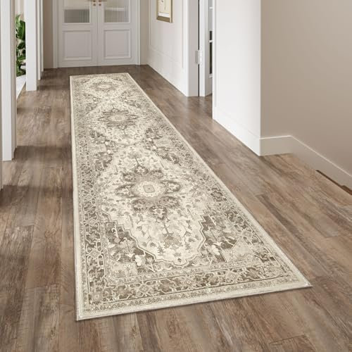 Homcomodar Boho Teppich Läufer Flur 80x300cm rutschfest Küche Läufer Teppiche Waschbar Flur Teppich Läufer für Küche Schlafzimmer Eingang Waschküche(Taupe)