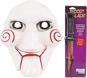 labreeze Halloween Saw Party Billy Puppet Mask & Bloody Scream Knife – 2-Piece Fancy Dress Set for Scary Costumes, Horror-Themed Parties, and Halloween