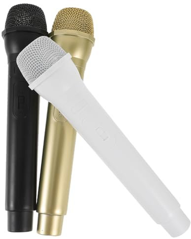 Generic 3pcs Fake Mic Props Headset News Microphone Prop Topper Earphones Stage Headphones Karaoke Pretend Microphone s Apparel for Play Plastic