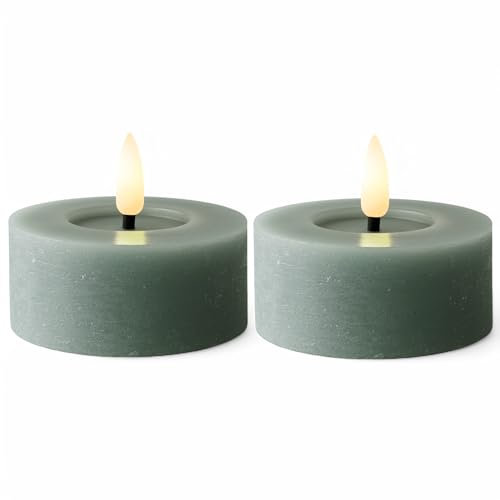 MIJOMA LED-Echtwachskerze mit realistischer Flamme, Timer und batteriebetrieb | Indoor LED-Kerze mit warmweißem Licht | Natürliche Optik (Hellblau - Teelichter, Ø7cm x 6cm)