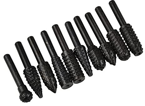 10 Stück Raspel Feile Bohrer Raspel Set Bohrer Grinder Bohrer Raspel für Holzbearbeitung Schnitzwerkzeug 1/4 Zoll Rundschaft Drehfräser Set