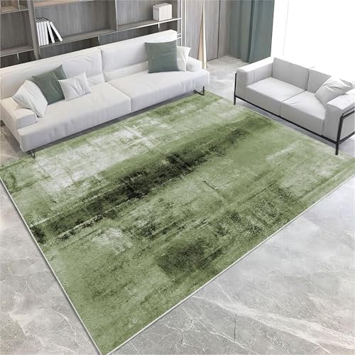 AUWUUA Waschbare Teppiche Wohnzimmer 250x350cm Grün Distressed Stil Modern Designer Weich Kurzflor Faltbar rutschfest Teppich für Schlafzimmer, Esszimmer, Türrahmen, Flur, Büro, Arbeitszimmer