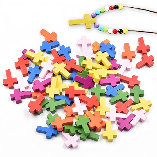 CHENNAN 100 Stück Kreuz aus Holz, Mini Anhänger Klein Aus Ahornholz, Farben Holz Kreuz Anhänger Holzkreuz, Holzkreuz Perlen Kleine, Für Party, Handwerk, DIY Schmuck Projekte Und Ostern Dekoration (B)