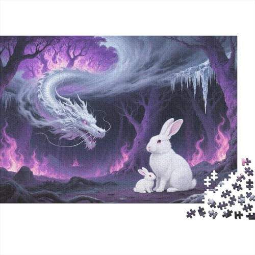 Puzzle 1000 Teile Hasenpaar mit weißem Drachen Holzspielzeug, Erwachsene & Kinder, Klassische Puzzles, Herausforderungsspielzeug, Home Dekoration, Geschenk 1000pcs (75x50cm)