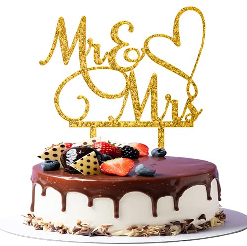 1 Stück Mr&Mrs Tortendeko Glitzer Acryl Hochzeit Cake Topper Liebe Herat Kuchen Deko für Engagement Braut Dusche Thema Party Kuchen Dekoration Gold