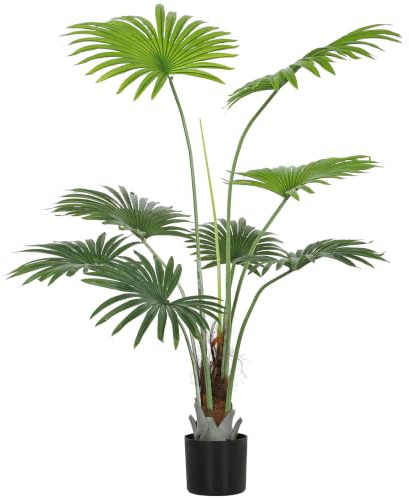HOMCOM 145cm Artificial Palm Tree Decorative Plant Home Office Decor Green | Lifelike PEVA Leaves, Coconut Coir, Fake Tree, Plastic Pot, Flocking