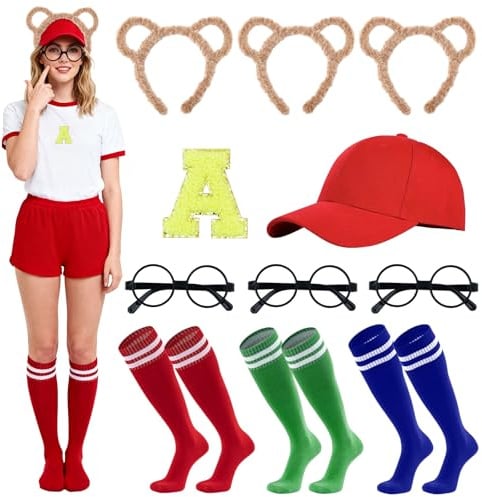 Kitimi 11 Stück Karneval Chipmunks Kostüm Set, Chipettes Kostüm Zubehör mit Chipmunks Ohren Haarreifen Roter Hut Schwarze Brille, Tierkostüme Accessoires für Cosplay Themenparty Maskenbälle Fasching