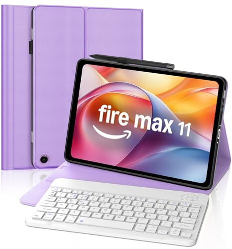 FOGARI Keyboard Case for Fire Max 11 2023 11'' tablet (13th Generation) | Detachable Bluetooth UK Version Keyboard with Smart Cover for Fire Max 11, Violet