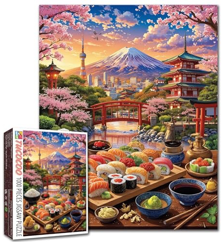 Japanische Sushi-Puzzles für Erwachsene 1000 Teile Mount Fuji Kirschblüten Puzzle 20 x 27 Zoll Japan Landschaft Puzzles Wanddekoration DIY Handwerk Kunst Perfekt für Spielabende