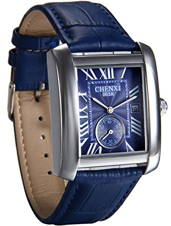 Avanver Herren-Armbanduhr Herrenuhr mit Lederband rechteckiges Zifferblatt Vintage Design mit römischen Ziffern Analog Quarz Kalender Uhr
