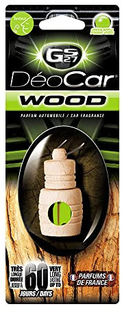 GS27 - Désodorisant Voiture avec Diffuseur Bois Déocar Wood - Parfum Voiture 100% Français - Pomme Verte