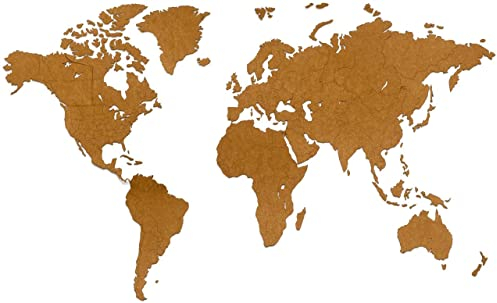 MiMi Innovations Weltkarte Holz DIY Schwarz | 180 x 108 cm Wanddeko aus FSC-zertifiziertem HDF | 48 Pins & 25 Inseln zur Personalisierung | Weltkarte zum Pinnen Geschenkidee (Braun)