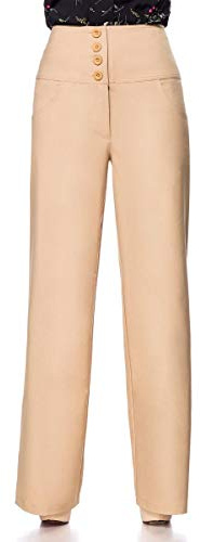 Belsira Marlenehose Mujer Pantalones de Tela Beige 3XL 100% poliéster Marlene