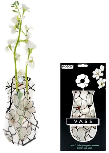 MODGY Erweiterbare Blumenvase aus Kunststoff, dekorativ, moderne Vasen für Blumen, Tafelaufsätze, Esstisch, Dekoration, Wohnzimmer, Badezimmer, Hochzeit, Büro, Louis C. Tiffany Magnolie, 19.1x10.2 cm