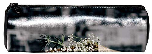 EZIOLY Federmäppchen für Schreibmaschine, Textur, Leder, 20 x 6 cm, Schwarz