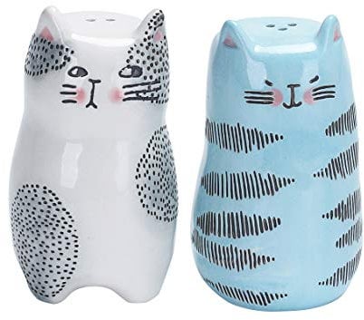 Bico Cartoon Cat Salt & Pepper Shaker Set, Handpainted Stoneware, Dishwasher Safe