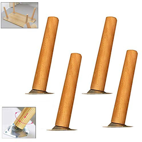 4pcs Pattes de Meuble en Hêtre Massif,Incliné Pied de Table à Manger de Cuisine en Bois,Pieds de Canapé de Rechange,Table Basse Jambes,pour lit,Placard,Banc,Meuble TV,avec Accessoires (45cm/17.7)