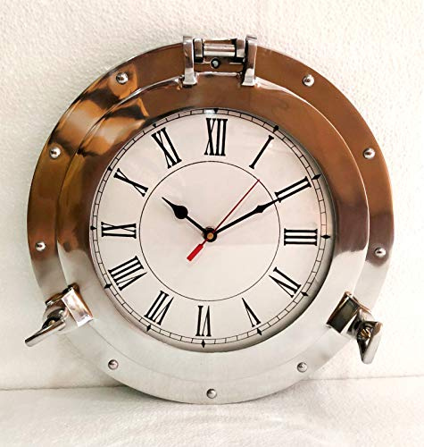 Antique Marine Brass Ship Porthole Clock Nautical Wall Clock Home Decorative (12 inches)