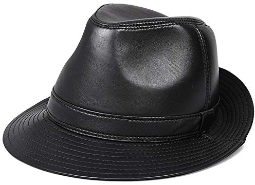 DongBao Herrenhut mit Leder -Leder Fedora Trilby Hut Panamahut Lederhut- Oilskinhut Winter/Sommer