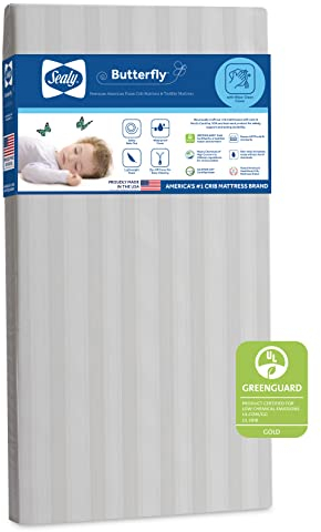 Sealy Baby Butterfly Crib Mattress plus Toddler Bed Fit, Premium American Foam, Washable Easy to Clean Zip Off Cover, GREENGUARD Gold Certified, Safety & Quality Tested, Made in USA, 52X28 - Stripes