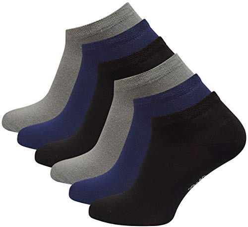 Vincent Creation 6 Paar Herren BAMBUS Sneaker Socken, Spitze handgekettelt, Super Qualität (43/46, marine/schwarz/grau)