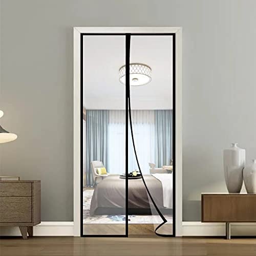 Transparent Insulated Door Curtain, Magnetic Thermal Door Cover Screen Door Self-Closing Privacy Door Screen Hands Free for Patio, Kitchen, Bedroom, Air Conditioner Room, Fits Doors up to 34 x 80