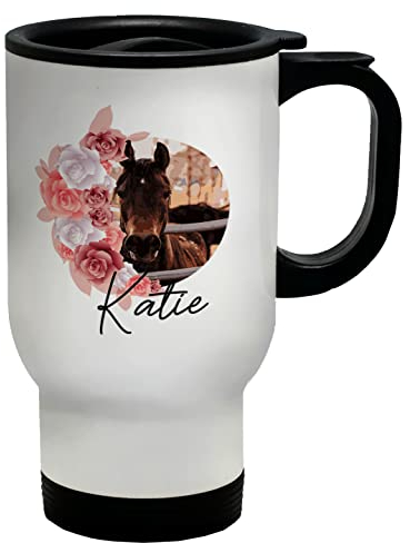 Shopagift Personalised Animal Horse with Flowers Travel Mug Gift Cup
