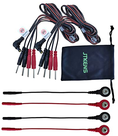JTKENS 2 x 4-in-1-poliges Elektrodenkabel für TENS/EMS/IF 2 mm Pin Kabelverbinder und 4 Stück Tens Bleidraht-Adapter
